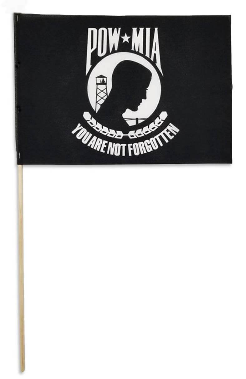 4" x 6" No Hem No Tip Cotton Pow-Mia Stick Flags